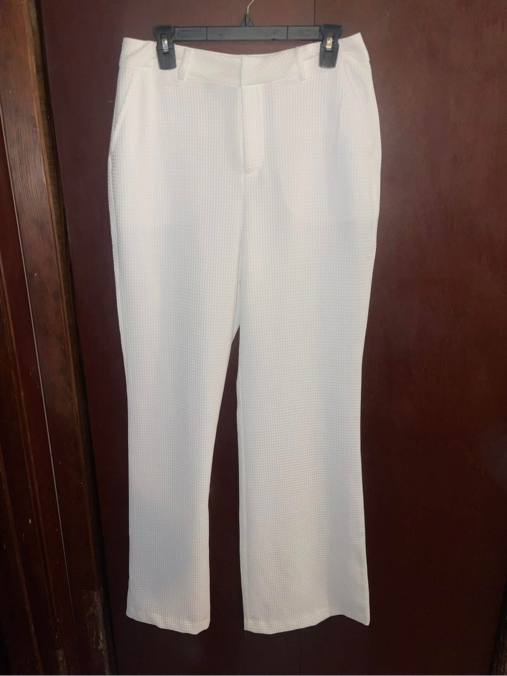 emory park White Textured Straight-Leg Trousers with Subtle Belt Loops